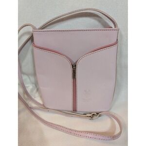 Vera Pelle Pink Italian Leather Crossbody Bag Small Made in Italy Zipper Detail